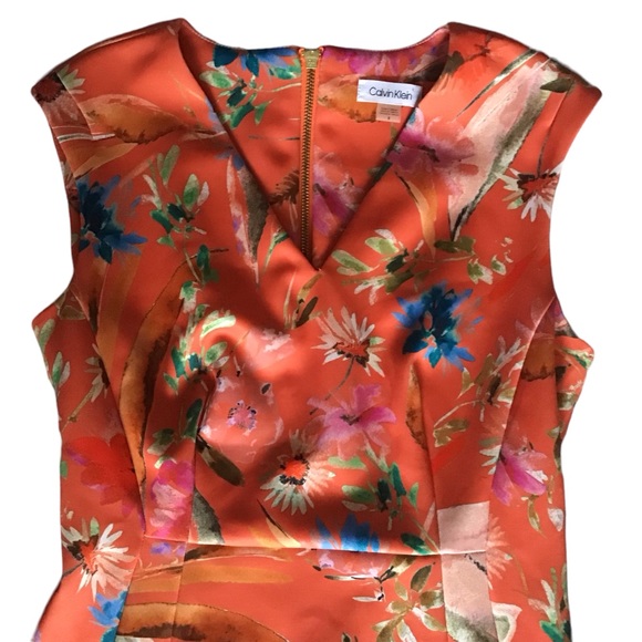 CALVIN KLEIN Scuba Ponte Orange Floral Sleeveless Exp. Zipper NWT SZ 8 MSRP $134 - Picture 2 of 9